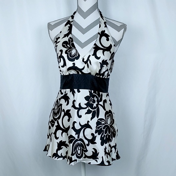 white house black market Tops - WHBM Silk Halter Top Black Cream Floral XS